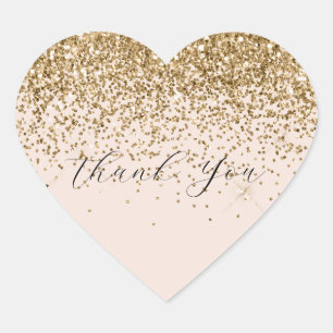 Peach Blush Gold Glam Glitzer Vielen Dank Herz-Aufkleber
