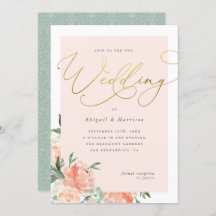 Peach Blush & Gold Script Blumenhochzeit