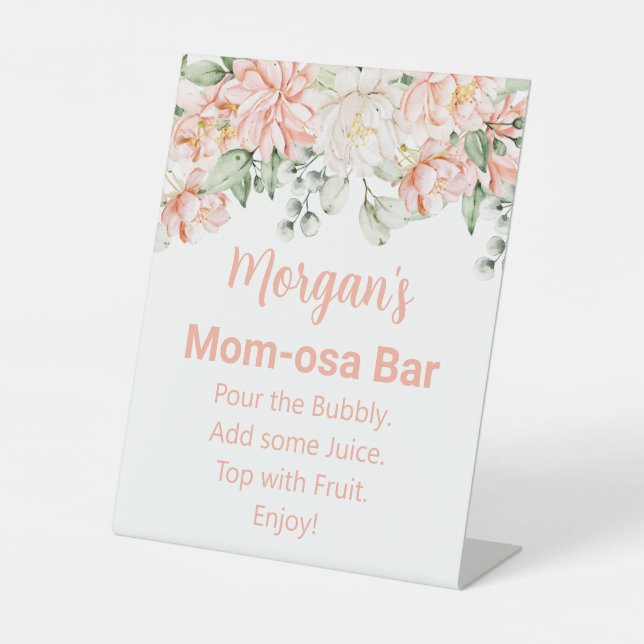Peach Blush Ivory Baby Dusche Mama-osa-Bar Zeichen Sockelschild (Vorderseite)