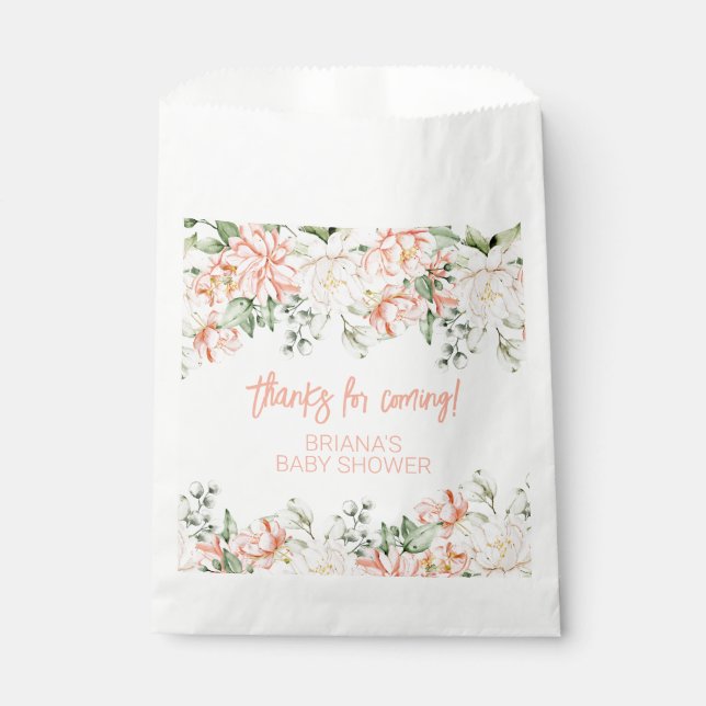 Peach Blush Ivory Baby Duschfavoriten Geschenktütchen (Vorderseite)