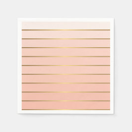 Peach Blush Ombre & Gold Strippapier Napkins Serviette