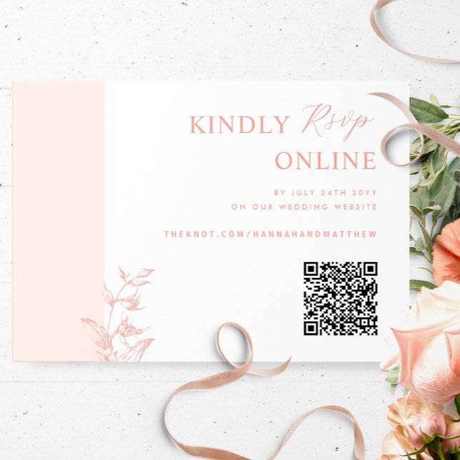 Peach, Blush Pink Eleganter QR Code UAWG Hochzeit Begleitkarte (Von Creator hochgeladen)