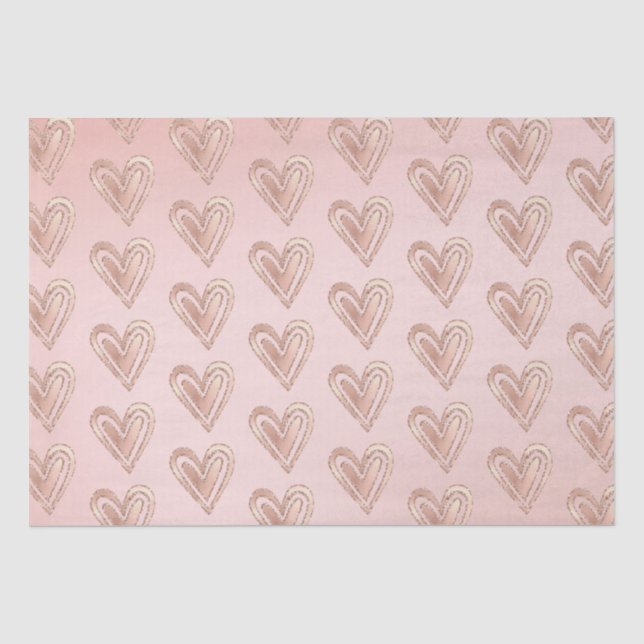 Peach Blush Pink Glitzer Herz Seidenpapier (Vorderseite)