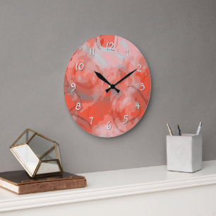 Peach Blush Pink Koralle Rote Rundungen Kunst Krei Große Wanduhr