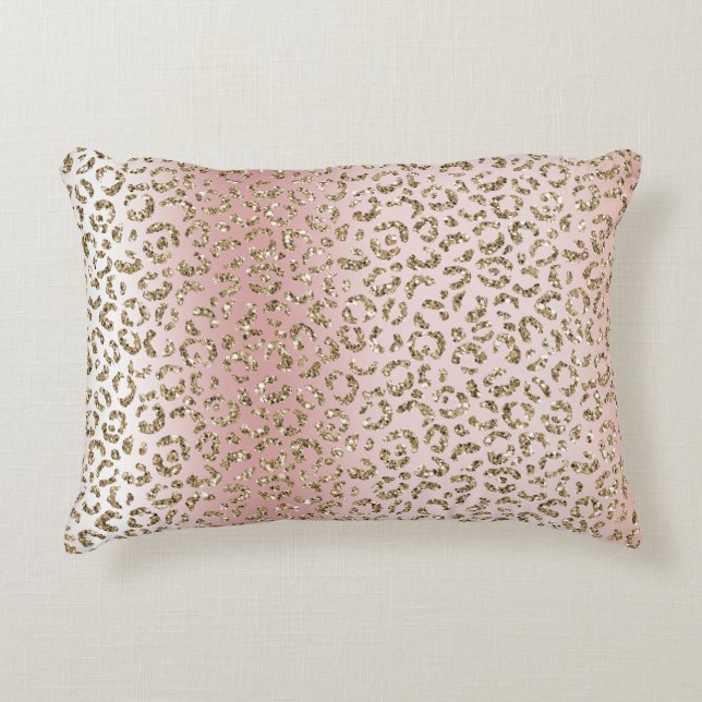 Peach Blush Rose Gold Glitzer Leopard Print   Dekokissen (Vorderseite)