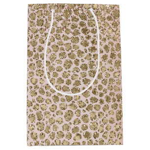 Peach Blush Rose Gold Glitzer Leopard Print   Mittlere Geschenktüte