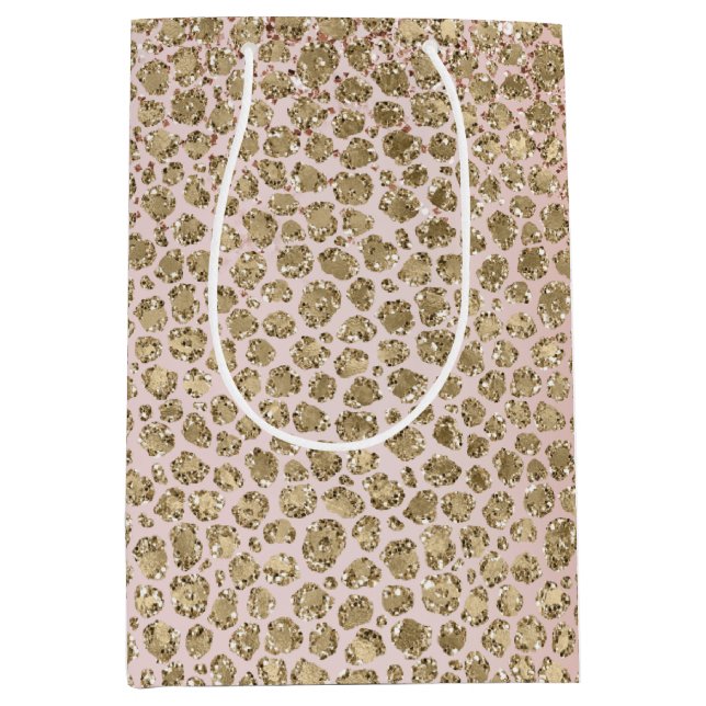Peach Blush Rose Gold Glitzer Leopard Print   Mittlere Geschenktüte (Vorderseite)