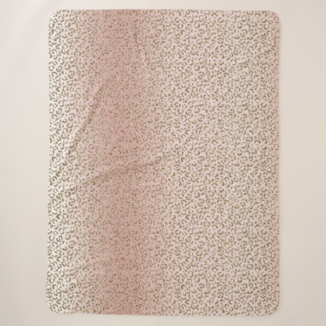 Peach Blush Rose Gold Glitzer Leopard Sherpadecke (Vorderseite)