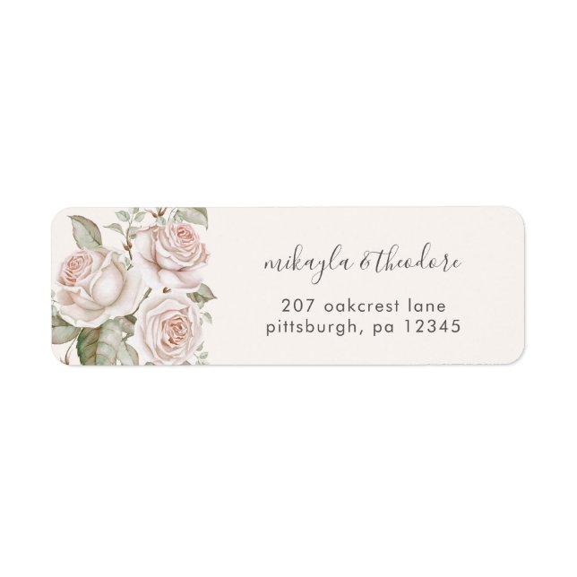 Peach Blush Rose Hochzeitrücksendekennzeichen (Vorne)