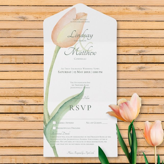 Peach Blush Tulip Solo Modernes No Dinner/Details All In One Einladung (Peach Blush Tulip Solo Modern No Dinner w/ Details All In One Invitation)