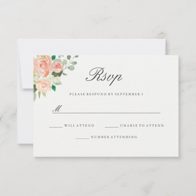 Peach Blush Watercolor Floral Wedding RSVP (Vorderseite)