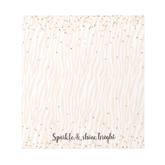 Peach Blush White Zebra Gold Confetti Sparkone Notizblock (Vorderseite)