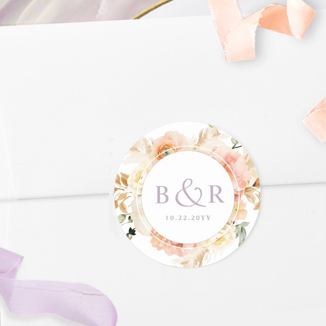 Peach Blush with Lavender Wedding Envelope / Bevor Runder Aufkleber (Von Creator hochgeladen)