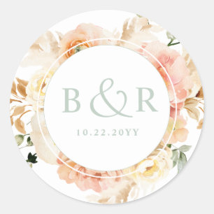 Peach, Blush with Sage Wedding Envelope / Gefallen Runder Aufkleber