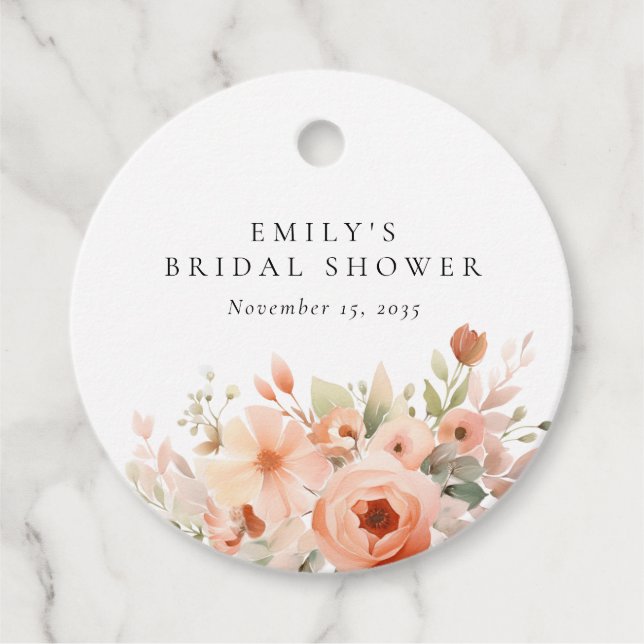 Peach Boho Floral Brautparty Geschenkanhänger (Vorderseite)