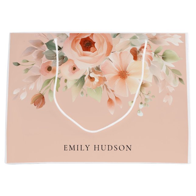 Peach Boho Floral Große Geschenktüte (Vorderseite)