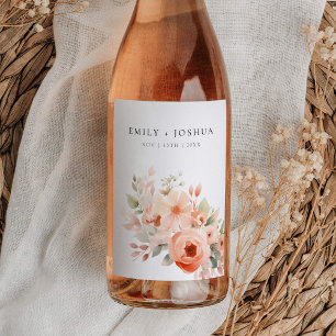Peach Boho Floral Wedding Weinetikett