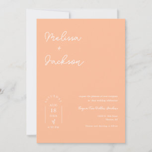 Peach Boho Minimalistisch Wedding QR Code Foto Einladung