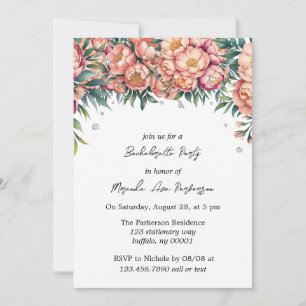 Peach Bouquet mit Diamonds Junggeselinnen-Abschied Einladung