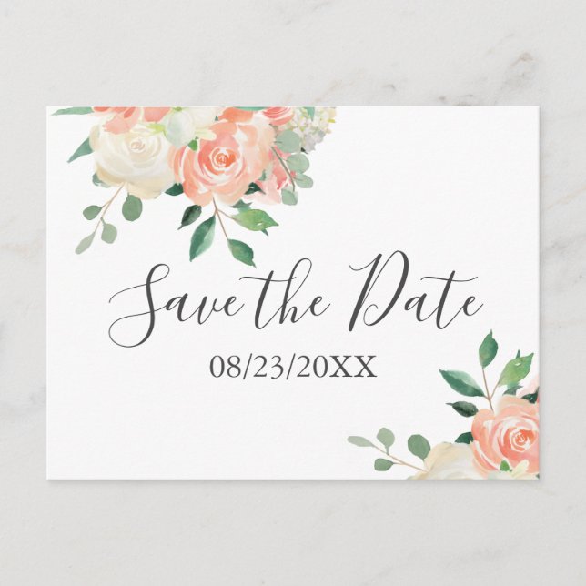 Peach Bouquet Wedding Save the Date Postkarte (Vorderseite)