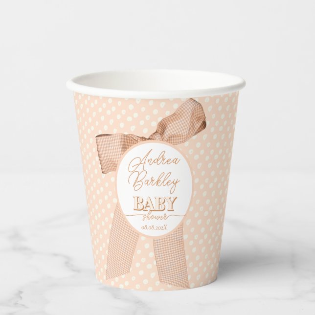 Peach Bow Baby Dusche Pappbecher (Vorderseite)
