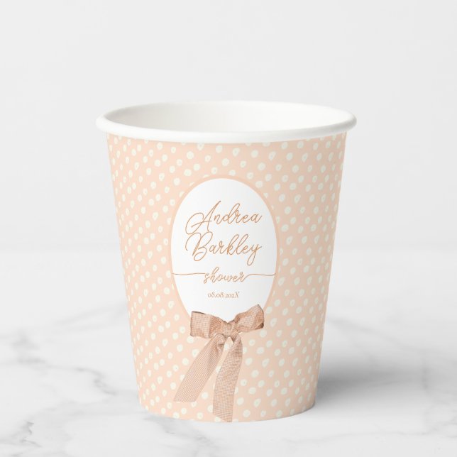 Peach Bow Baby Dusche Pappbecher (Vorderseite)