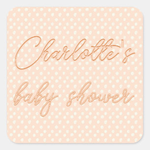 Peach Bow Baby Dusche Quadratischer Aufkleber