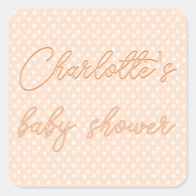 Peach Bow Baby Dusche Quadratischer Aufkleber (Vorderseite)