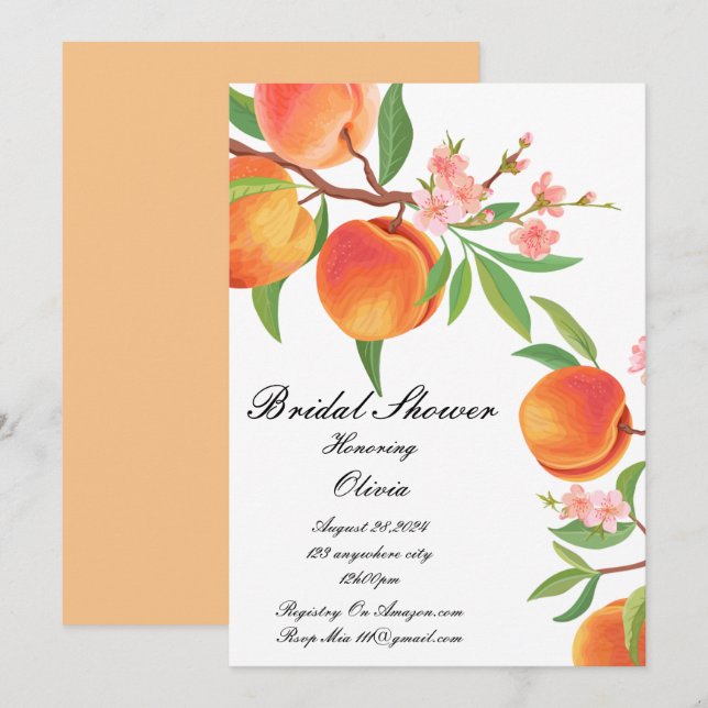 PEACH BRIDAL SHOWER EINLADUNG (Vorne/Hinten)