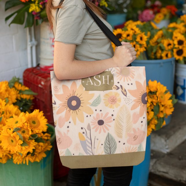 Peach Brown Floral Monogram Tasche (Von Creator hochgeladen)