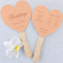Peach Brown Wedding Program Simple Heart Script Fächer