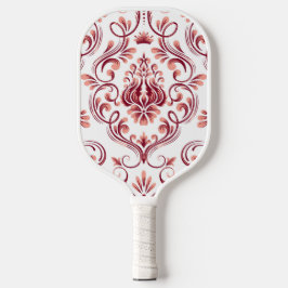 Peach Burgundy and White Damask Floral Pickleball Schläger
