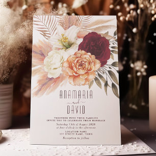 Peach Burgundy Floral Wedding Einladung