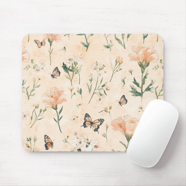 Peach Butterflies Floral Mousepad (Mit Mouse)