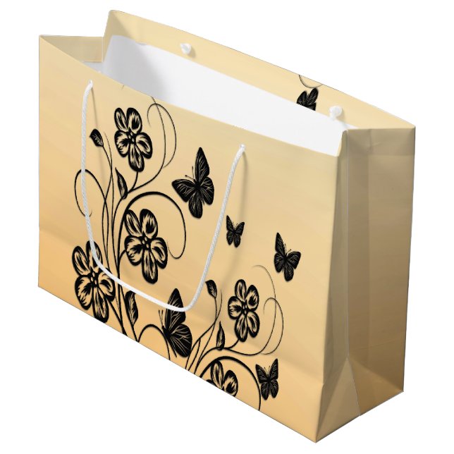 Peach Butterfly Garden Große Geschenktüte (Vorderseite Schrägansicht)