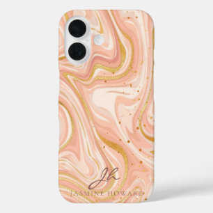 Peach Cake Marble Gold Glitzer individuell anpassb iPhone 16 Hülle