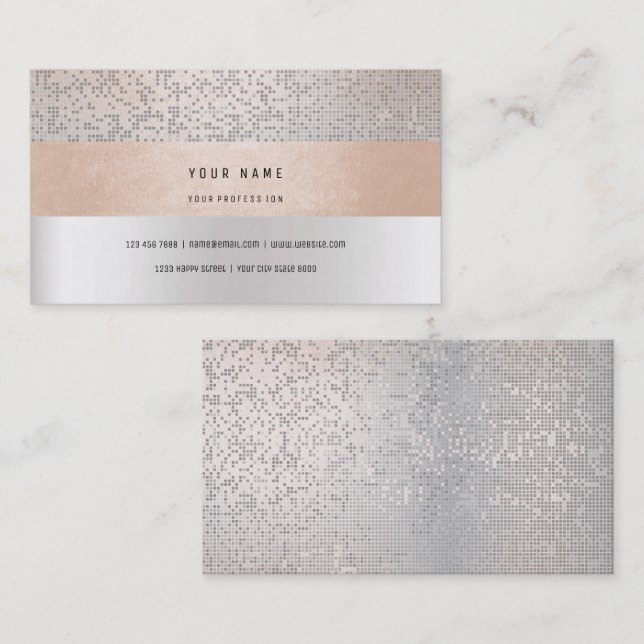 Peach Champaign Gray Vip Stripes Confetti Silver Visitenkarte (Vorne/Hinten)