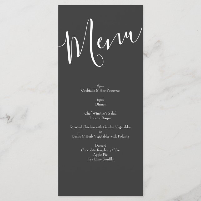 Peach Charcoal Grey Peony Rose Menu Mariage (Devant)