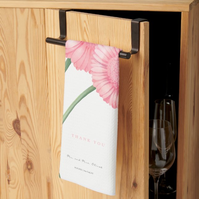 Peach Chrysanthemum Vielen Dank Geschirrtuch (Drittel gefaltet)