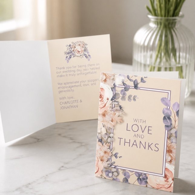 Peach Colored Floral Wedding Dankeskarte (Von Creator hochgeladen)