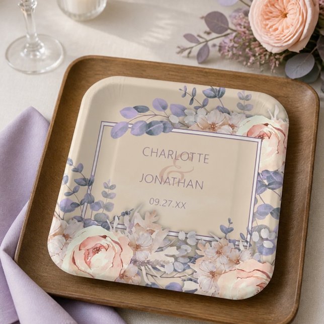 Peach Colored Floral Wedding Pappteller (Von Creator hochgeladen)