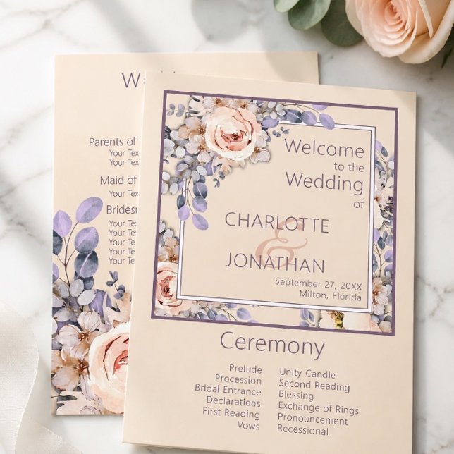 Peach Colored Floral Wedding Program Einladung (Von Creator hochgeladen)