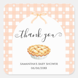 Peach Coquette Pie Baby Shower Thank You Quadratischer Aufkleber