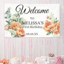 Peach Coral Greenerity Willkommen erstes Geburtsta