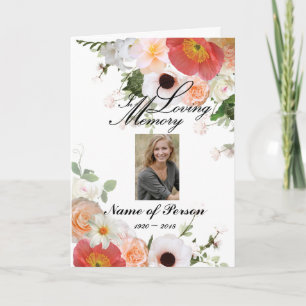 Peach Coral Orange Flowers Funeral Programme