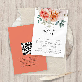 Peach Coral Peonies Florals QR Code Hochzeit RSVP Karte