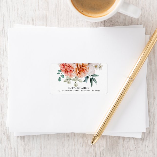 Peach Coral Peonies Florals Rücksendeadresse Adressaufkleber (Insitu)