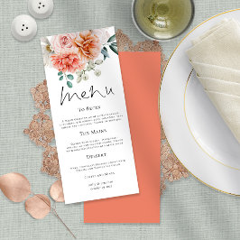 Peach Coral Peonies Florals Wedding Menükarte