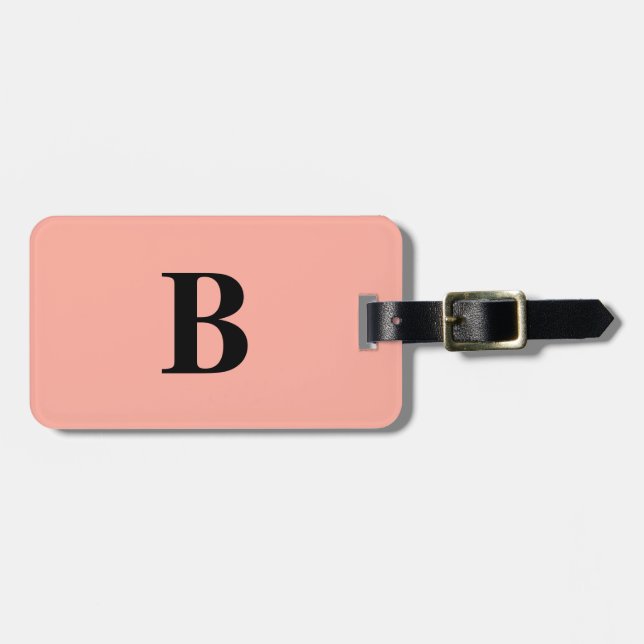 Peach Coral Pink Monogram Name Custom Girl Gepäckanhänger (Vorderseite horizontal)