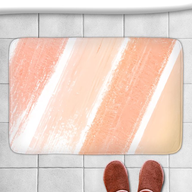 Peach Coral Pink Streifen Paint Swatch Badematte (Bath mat featuring a paint swatch in peach, coral and pink colors)